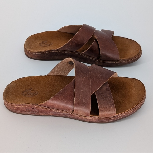 Chaco Wayfarer Slide Leather Cross-Strap Sandal | Size 9 | Toffee Brown Summer - Picture 7 of 17